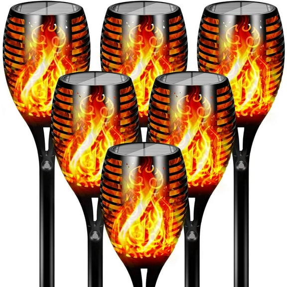 96 LED Solar Lights Outdoor Upgraded 6 Pack, 43" Tall & Super Larger Size, Waterproof Solar Torch Light with Flickering Flame, 2200mAh Solar Tiki Torches Decoration Lights, for Path Yard Garden