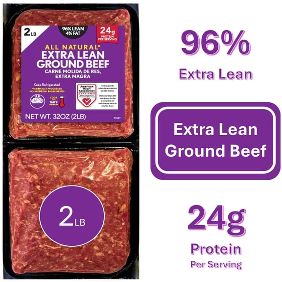 Fresh 96% Lean / 04% Fat Ground Beef, 2 lb Brick, Grass-Fed