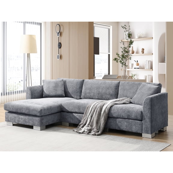 96" Modern Cloud Sectional Sofa, L-shaped Luxury Couch Set with 2 Free pillows, 4-seat Chenille Indoor Furniture with Oversized Chaise for Living Room, Apartment, Office