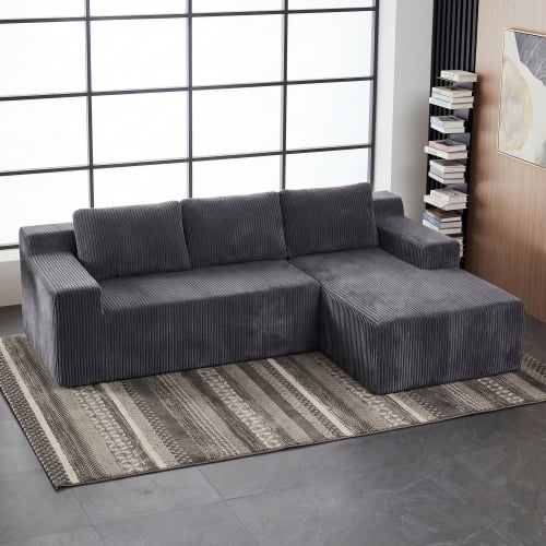96" No-Assembly Fluffy Modular Sectional Loveseat Sofa, Modern Mid-century Modular Sofa with Soft Corduroy, Deep Seat Cloud Sectional Couch with Foam-Filled for Living Rooms, Antique Grey