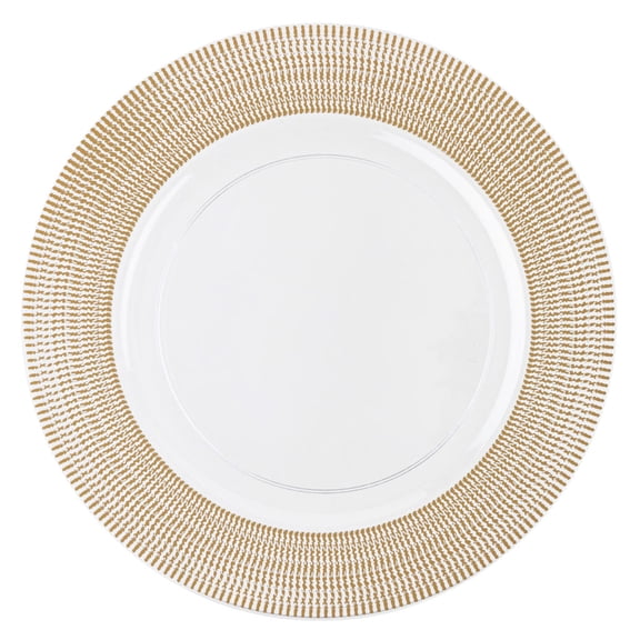 (96 PACK) EcoQuality 13" inch Round Charger Clear Plastic Plates with Gold Textured Rim - China Like Party Plates, Heavy Duty Large Disposable Dinner Salad Plate Weddings, Serveware