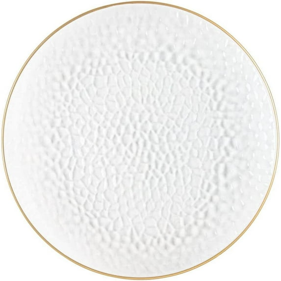 (96 PACK) EcoQuality 13" inch Round Charger Hammered Translucent Clear Plastic Plates with Gold Rim - China Like Party Plates, Heavy Duty Large Disposable Dinner Salad Plate Weddings, Serveware