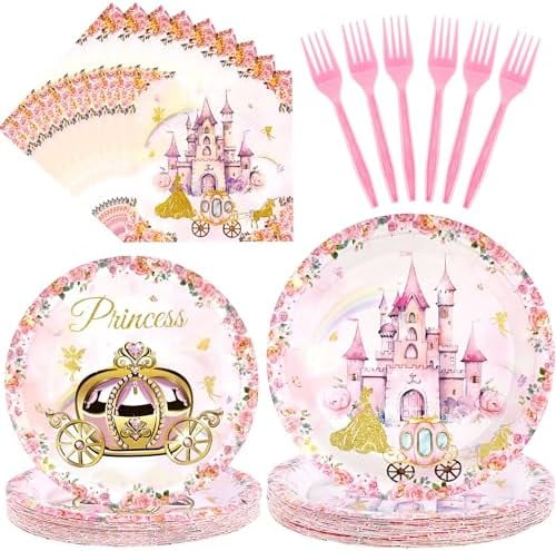 96 PCS Princess Party Plates Serve 24, Princess Plates and Napkins ...