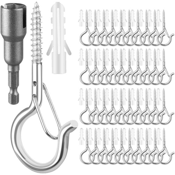 96 PCS Q-Hanger Hooks, Screw Hooks for Outdoor String Lights, Safety Buckle Design Cup Eye Hook for Hanging Christmas Lights, Plants, Mounted on Wall Ceiling, Include 1 Wing Nut Driver, Black