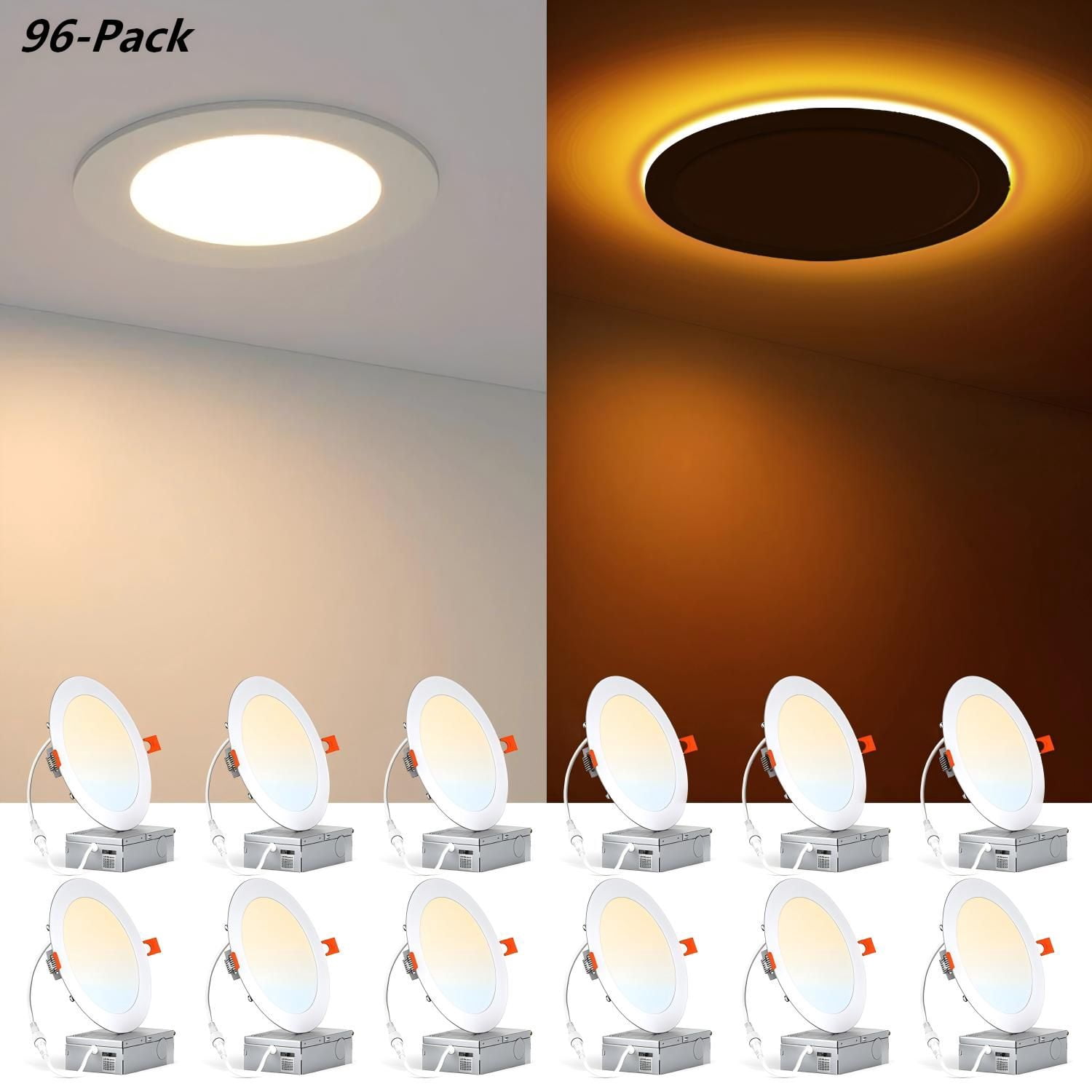 96 Pack 6 Inch 6CCT Ultra-Thin LED Recessed Ceiling Light with ...