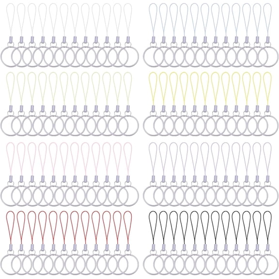 96 Pack 8 Colors Lanyard Phone Ring Straps Nylon Rings Coiled Strap Cell Phone Key String Keychain Holder Ropes for Keychain Cellphone USB Drive DIY Craft for DIY