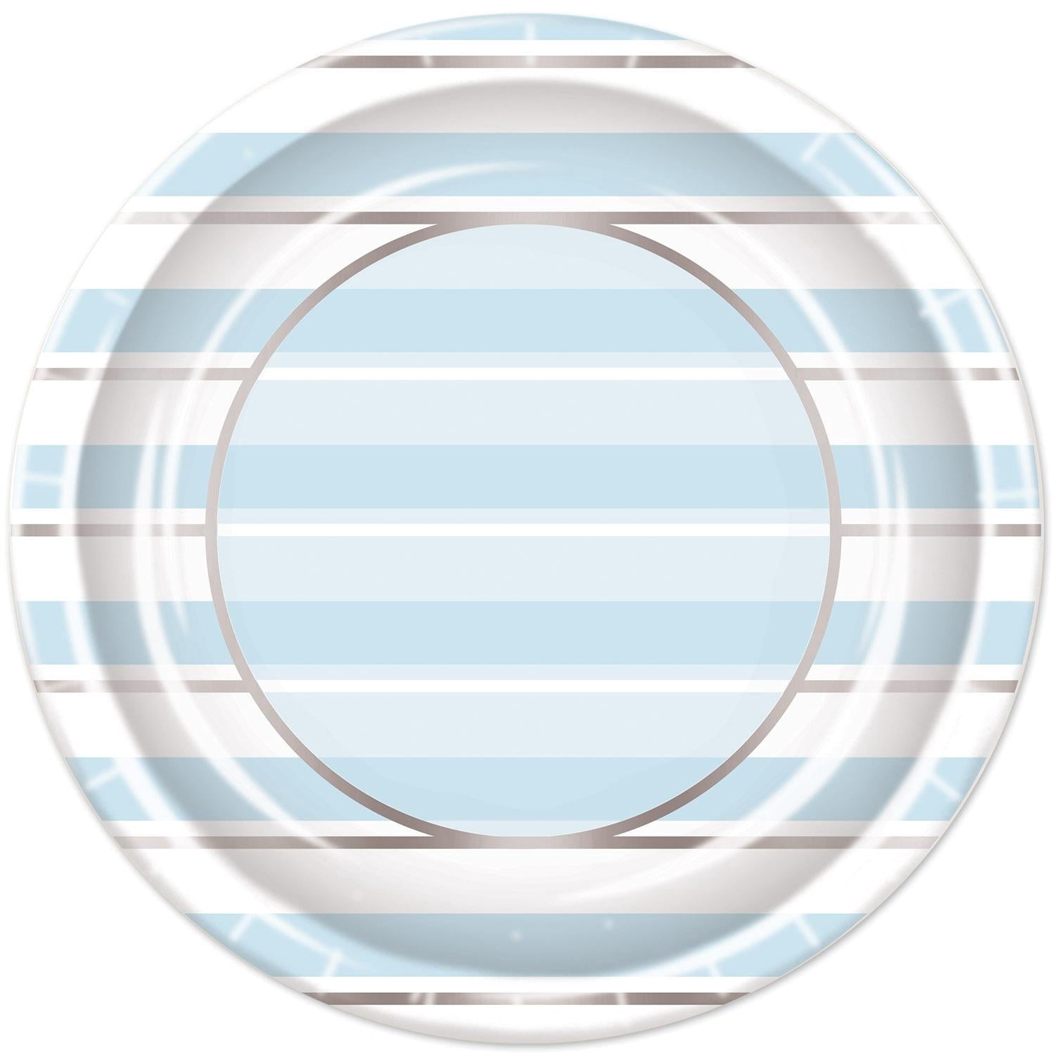 96 Pack Bulk Blue Striped Paper Plates 9 inch