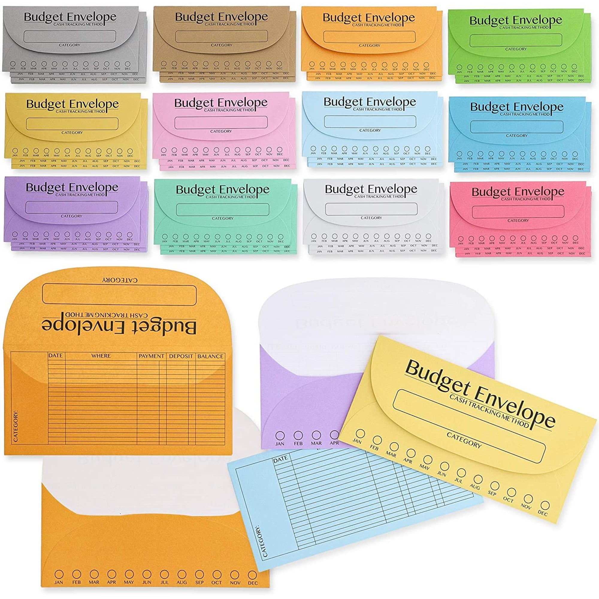 Walmart discount codes: Walmart 96 Pack Budget Envelopes for Cash, Budgeting Tracker, 12 Colors (6.75 x 3.25 In)