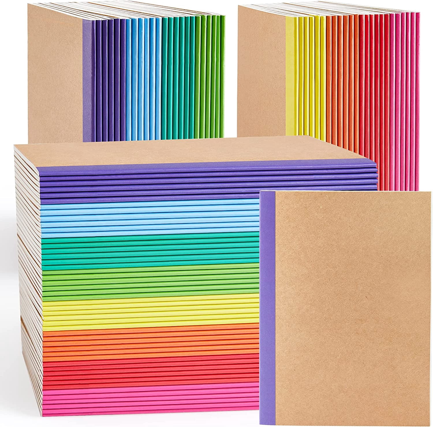 96 Pack Composition Notebooks Bulk, Kraft Cover Lined Blank College Ruled Composition Travel Journals with Rainbow Spines For Women Students Business, 60 Pages, 8.3”x 5.5”, A5, 8 Colors