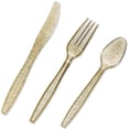 thumbnail image 1 of 96 Pack DISEN Gold Glitter Plastic Silverware for Wedding Party Supplies, Cutlery Includes Forks, Spoons, and Knives (Serves 32), 1 of 9