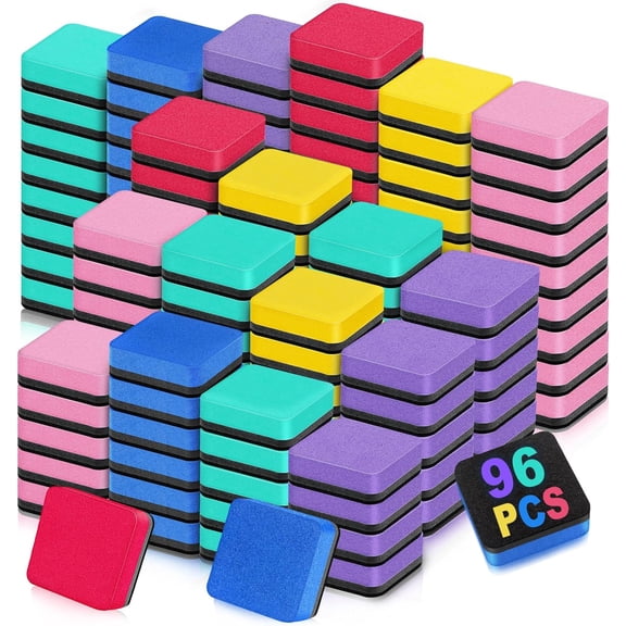 96 Pack Dry Erase Erasers, Mini Magnetic Dry Erase Eraser Bulk, Square Colorful White Board Dry Erasers, Ideal Chalkboard Cleansers, Perfect for Classroom, Home and Office (1.97 x 1.97 Inch)