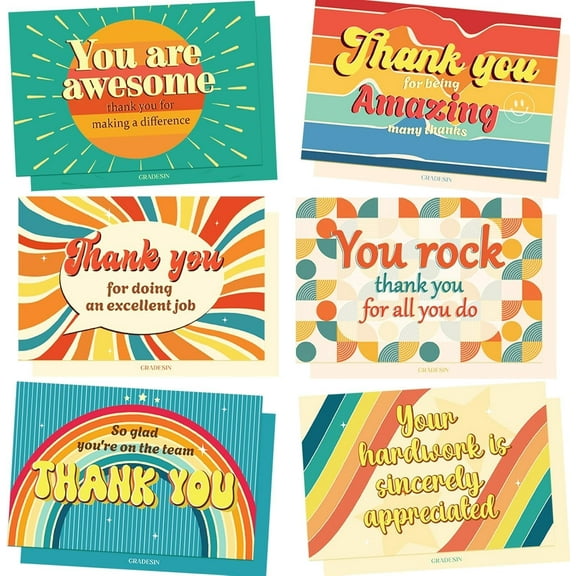 96 Pack Employee Appreciation Gifts Employee Thank you Cards with Envelopes & Stickers 4" x 6" Thank You Business Cards Staff Appreciation Gifts for Team Coworkers Work Anniversary, 6 Designs