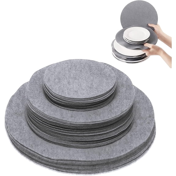 96 Pack Felt Plate Dividers Protectors, Thick Felt Round Plate Separators Pads China Dish Storage Protectors Pads with 3 Sizes for Packing Stacking Porcelain Cookware, Grey