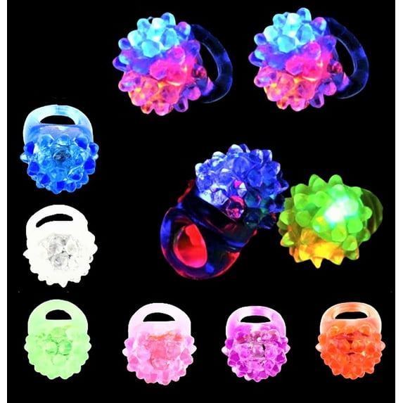 96 Pack Flashing Rings Light Up Jelly Bumpy Bubble Ring LED Party Favors Kids Bulk