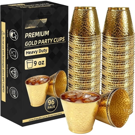 96-Pack Hammered Plastic Party Cups 9oz, Leakproof Disposable Cups, Elegant Drinkware for Weddings Birthdays Holidays Gatherings