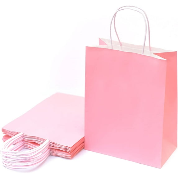 96 Pack Pink Gift Bags (10.5x8x4.25 In): Bulk Medium Kraft Paper Bags with Handle for Shopping Bag, Party Favor Bags, Treat Bags, Goodie Bag, Business Tchotchkes, Special Occasion & More