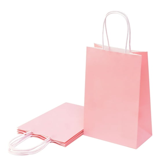 96 Pack Pink Gift Bags (8.5x5.5x3.25 in): Bulk Small Kraft Paper Bags with Handle