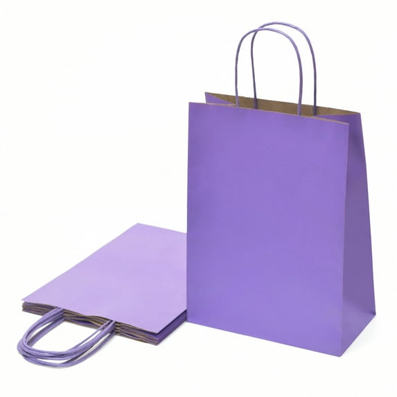 96 Pack Purple Gift Bags (8.5x5.5x3.25 In): Bulk Small Kraft Paper Bags with Handle. Great for Halloween, Gifts, Holiday Party, Favor, Trick or Treat, Goodie, Candies & Special Occasions