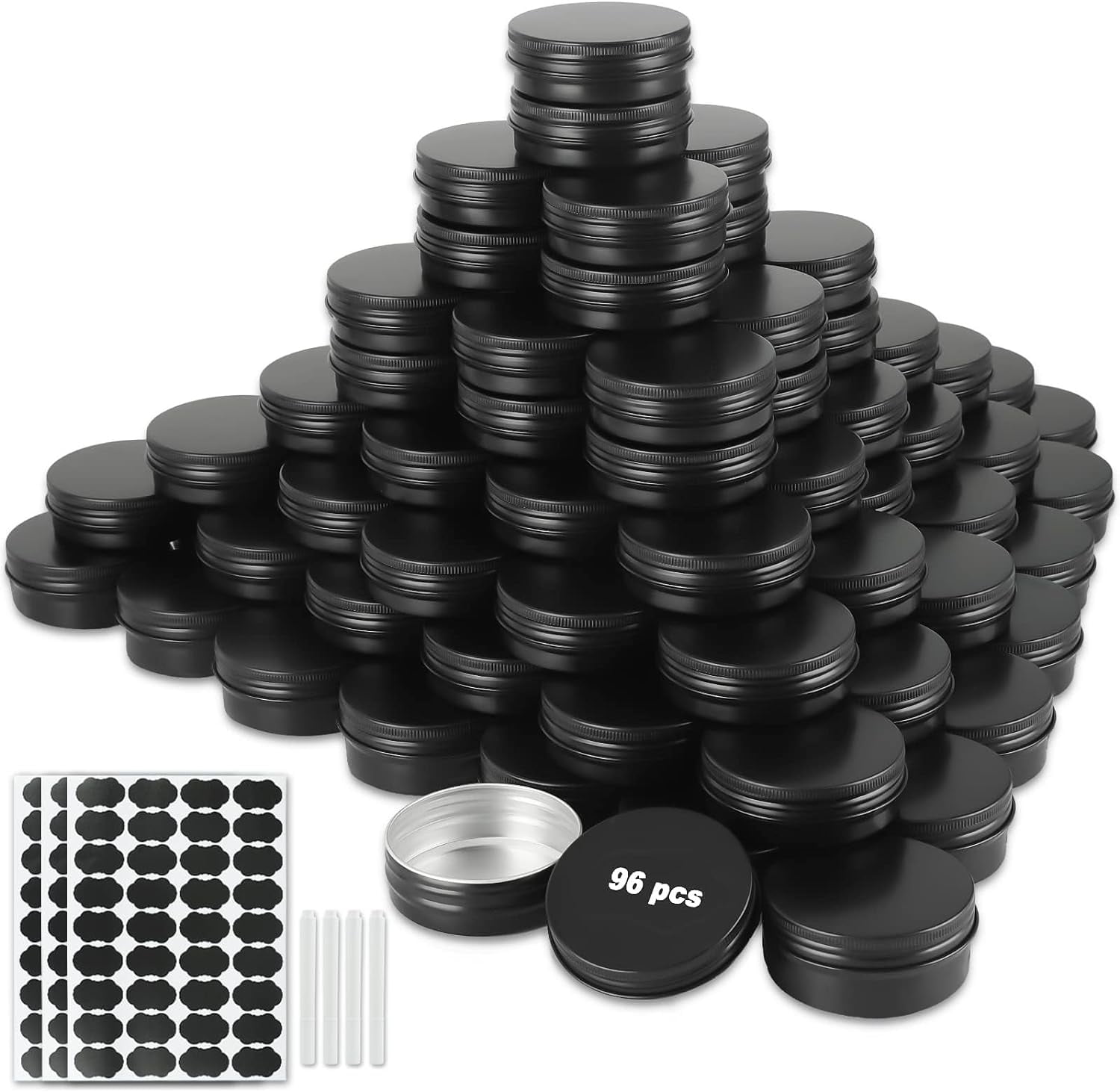 96 Pack Round Cans with Screw Lid 2 Oz Aluminum Metal Tins DIY Food