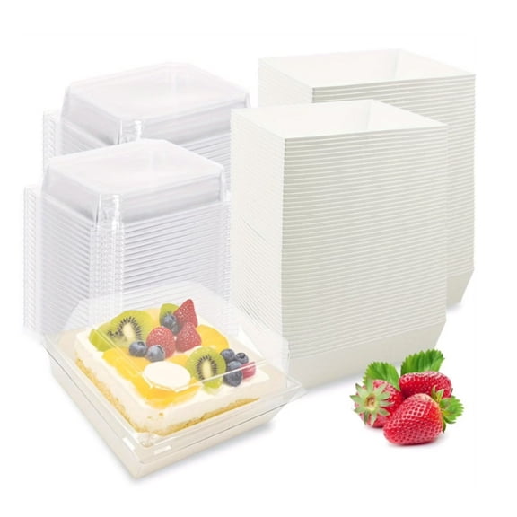 96 Pack Small Charcuterie Boxes with Clear Lids, To Go Paper Mini Charcuterie Boxes, Disposable Food Containers, 5 Inch Dessert Boxes for Sandwich, Cake Slice and Strawberries (White)