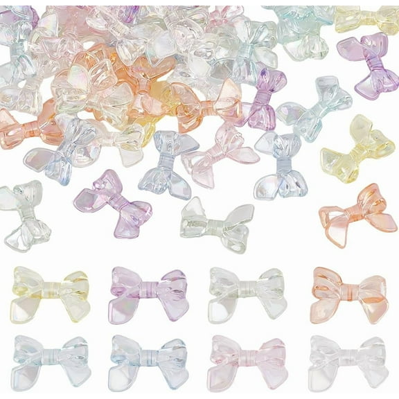 96 Pcs 8 Colors Acrylic Beads 2.5x3.3cm Transparent AB Color Bowtie Beads Cute Bowknot Loose Spacers Beads for Bracelet Necklace Friendship Jewelry Making Multi-color