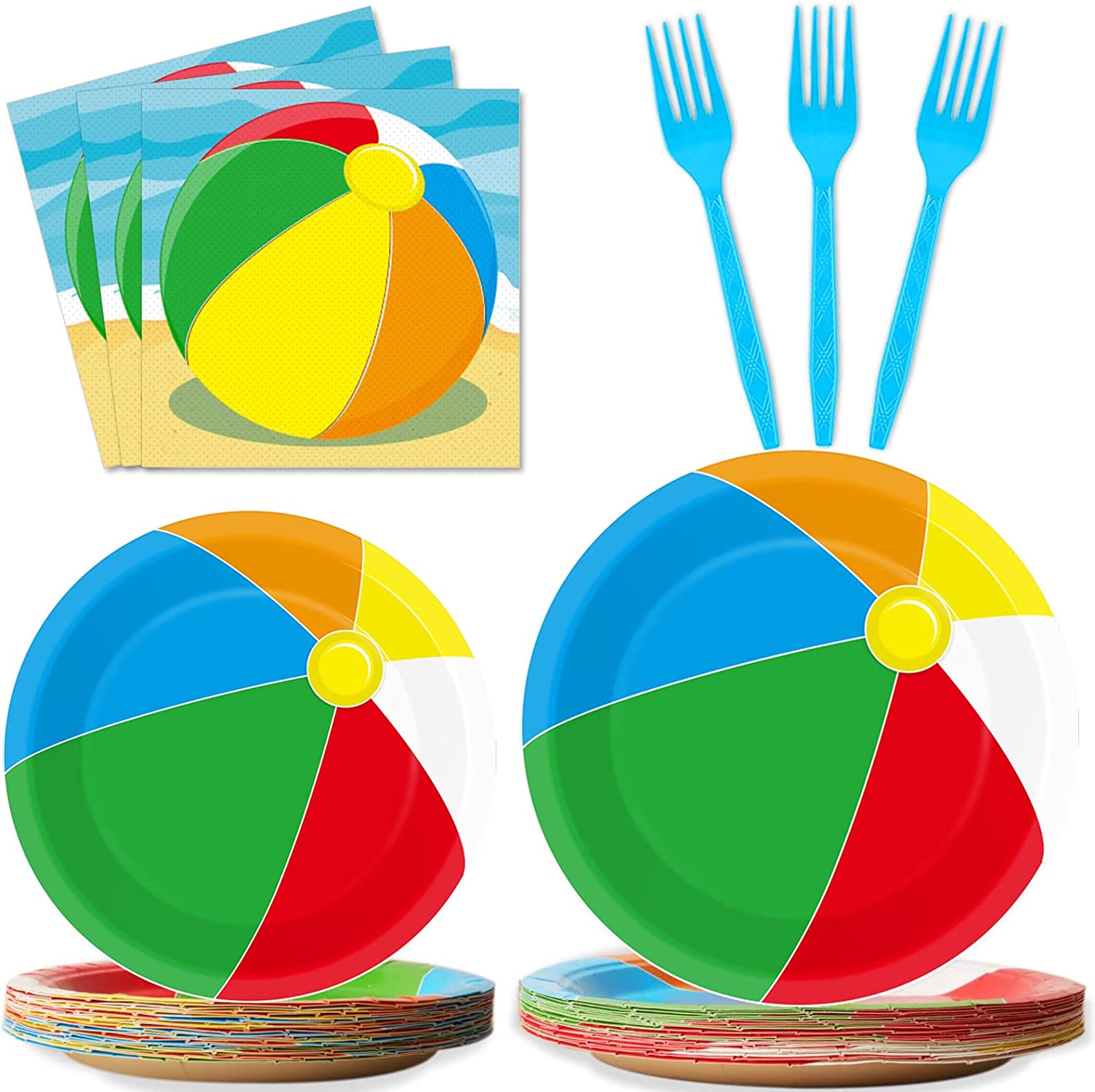96 Pcs Beach Ball Party Supplies Tableware,Summer Pool Ball Party Plates and Napkins Set,Beach