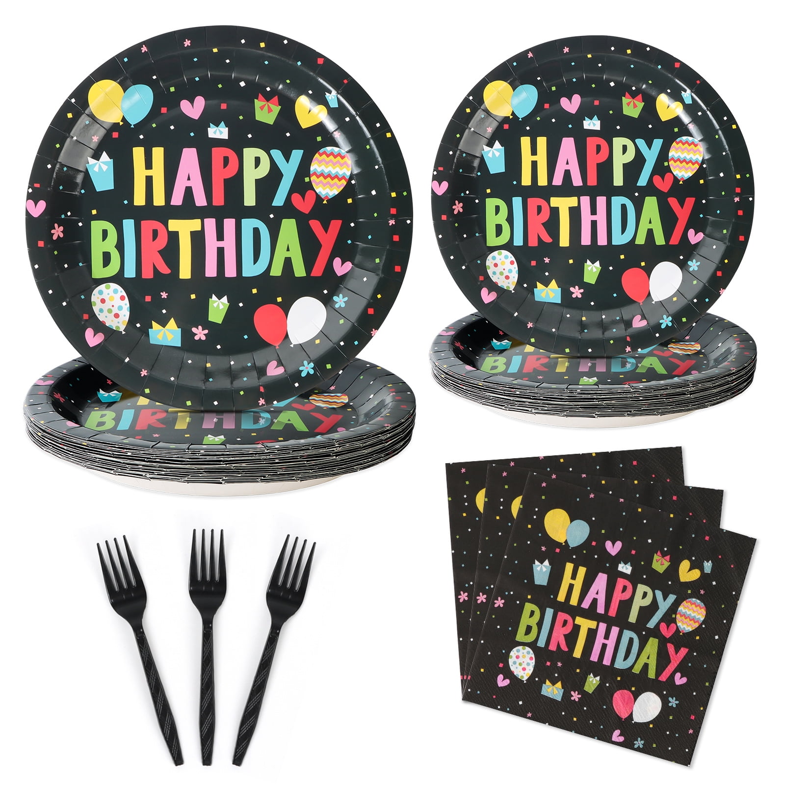 96 Pcs Birthday Plates and Napkins Party Supplies, Black Happy Birthday ...