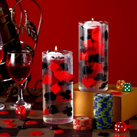 96 Pcs Casino Vase Filler Acrylic Poker Suits Casino Theme Party Decorations Vases Floating Candles Items Table Scatter Decorations for Las Vegas Night Birthday Tabletop Centerpieces