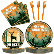 96 Pcs Hunting Camo Party Paper Plates Napkins, Oh Deer Baby Shower Birthday Party，Welcome Home Party，Decorations Supplies Disposable Dinnerware Tableware for Kids, Serves 24