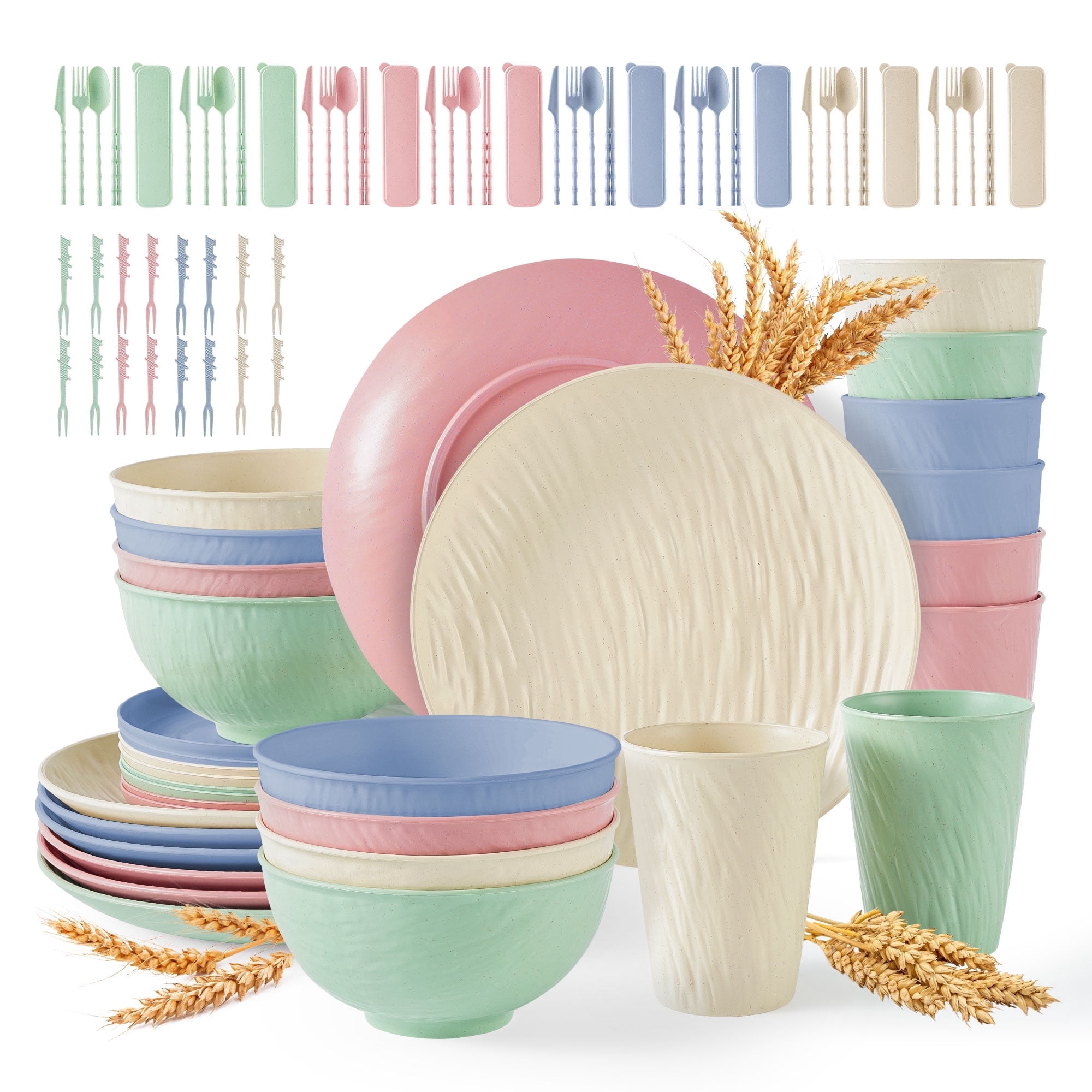 GPED 96 Pcs Imitation Rock Texture Wheat Straw Dinnerware Sets For 8 ...
