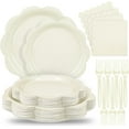 thumbnail image 1 of 96 Pcs Ivory Paper Plates and Napkins Set Party Supplies, Tableware set for 24 Guest include Disposable Ivory Scalloped Plates, Napkins and Forks for Baby Shower Bridal Shower Wedding, 1 of 7