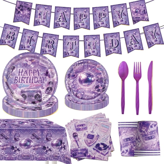 96 Pcs Kpop Music Dance Party Supplies for 10 Guests, KPop Disco Dance Music Themed Party Decorations Set Includes Banner, Plates, Napkins, Cups, Tablecloth and Disposable Cutlery