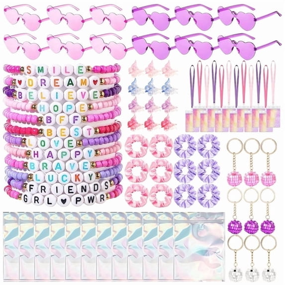 96 Pcs Kpop Party Favors, Friendship Popular Singer Party Gift with Sunglasses Bracelets Hair Ties Lanyard Card Holder Disco Keychain Kpop Goodie Bags for Women Girls Fans 80s Y2k Kpop Birthday Decor