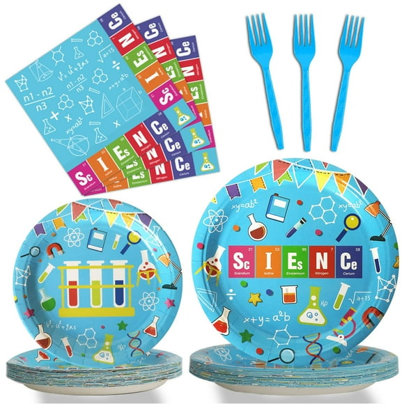 96 Pcs Mad Scientist Party Tableware Set Little Scientists Birthday Paper Plate Napkin Fork 24 Guests