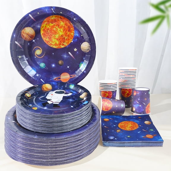 96 Pcs Outer Space Astronaut Theme Birthday Graduation PARTY plate Napkins Supplies For 24 Guests