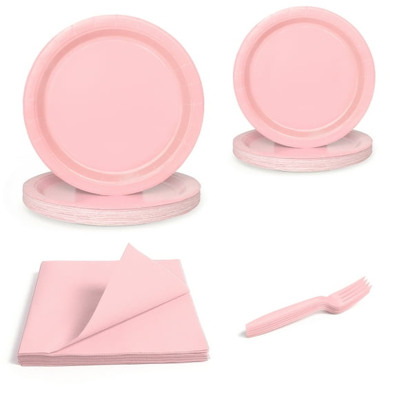 96 Pcs Party Plates, Pink Paper Plates and Napkins, Disposable Tableware Set, Party Supplies for Kids Birthday Baby Shower Wedding Picnic, Serve for 24 Guests