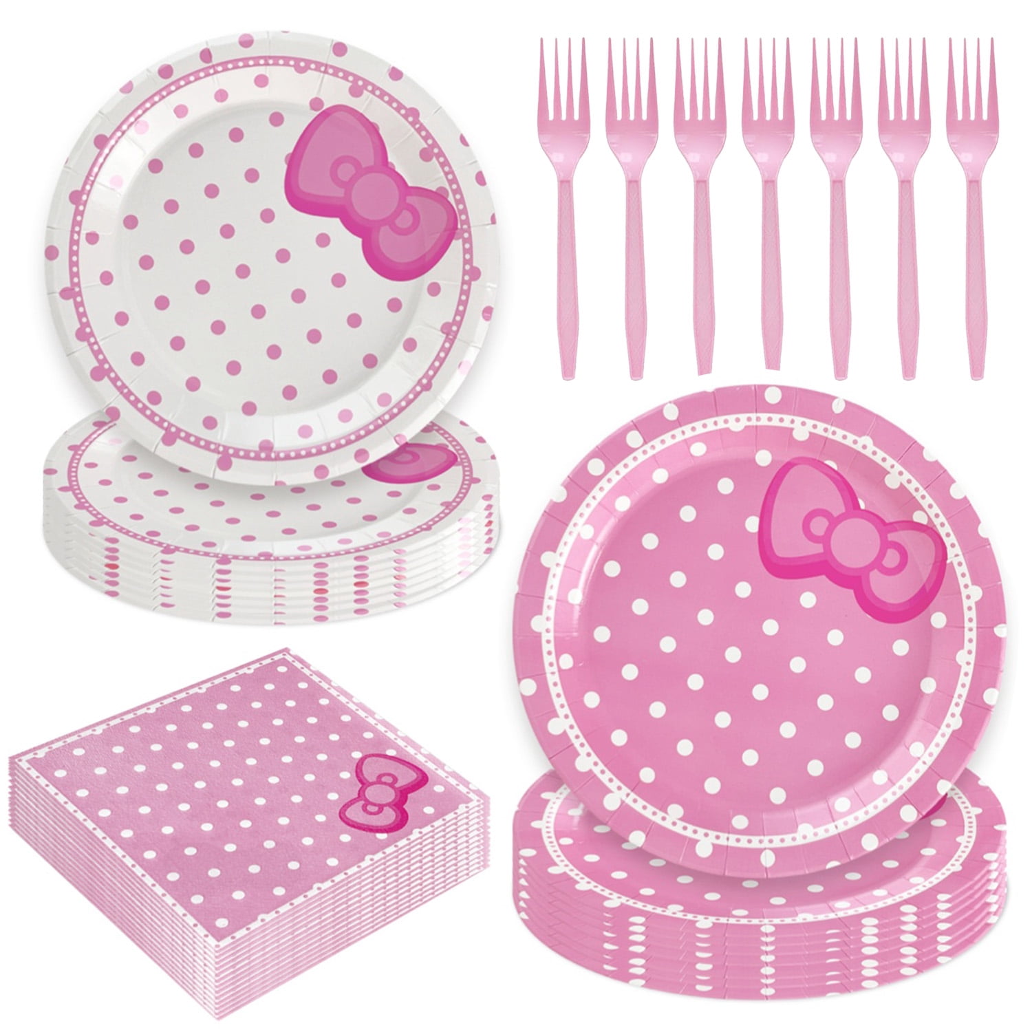 96 Pcs Pink Bow Paper Tableware Set for Party Table Decorations, Pink ...