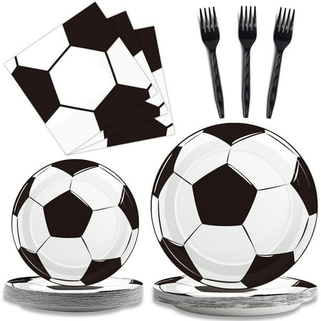 96 Pcs Soccer Birthday Party Plates Napkins Black and White Tableware Set Paper Dinnerware