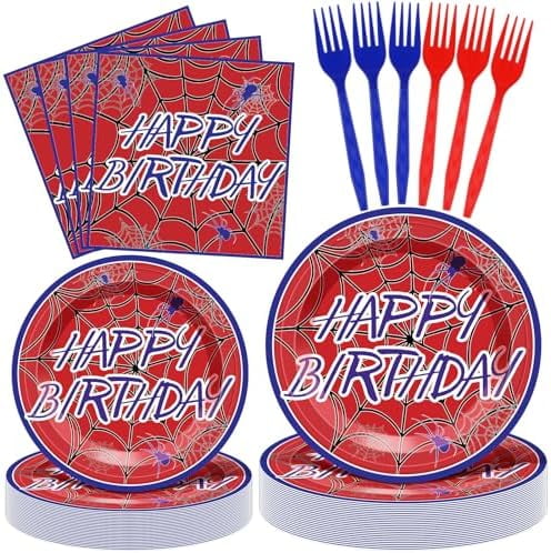 96 Pcs Spiderweb Party Plates and Napkins Spider Birthday Decorations ...