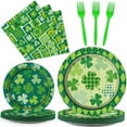 thumbnail image 1 of 96 Pcs St. Patrick’s Day Tableware Set Lucky Green Shamrock Paper Plates and Napkins Forks Irish Festival Party Supplies for 24 Guests, 1 of 6