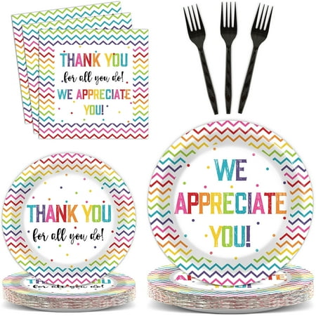 96 Pcs Thank You Party Plates Napkins Colorful Dinnerware We Appreciate You Disposable Party Supply