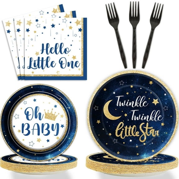 96 Pcs Twinkle Twinkle Little Gold Star Gender Reveal Party Supplies Disposable Tableware Serve 24