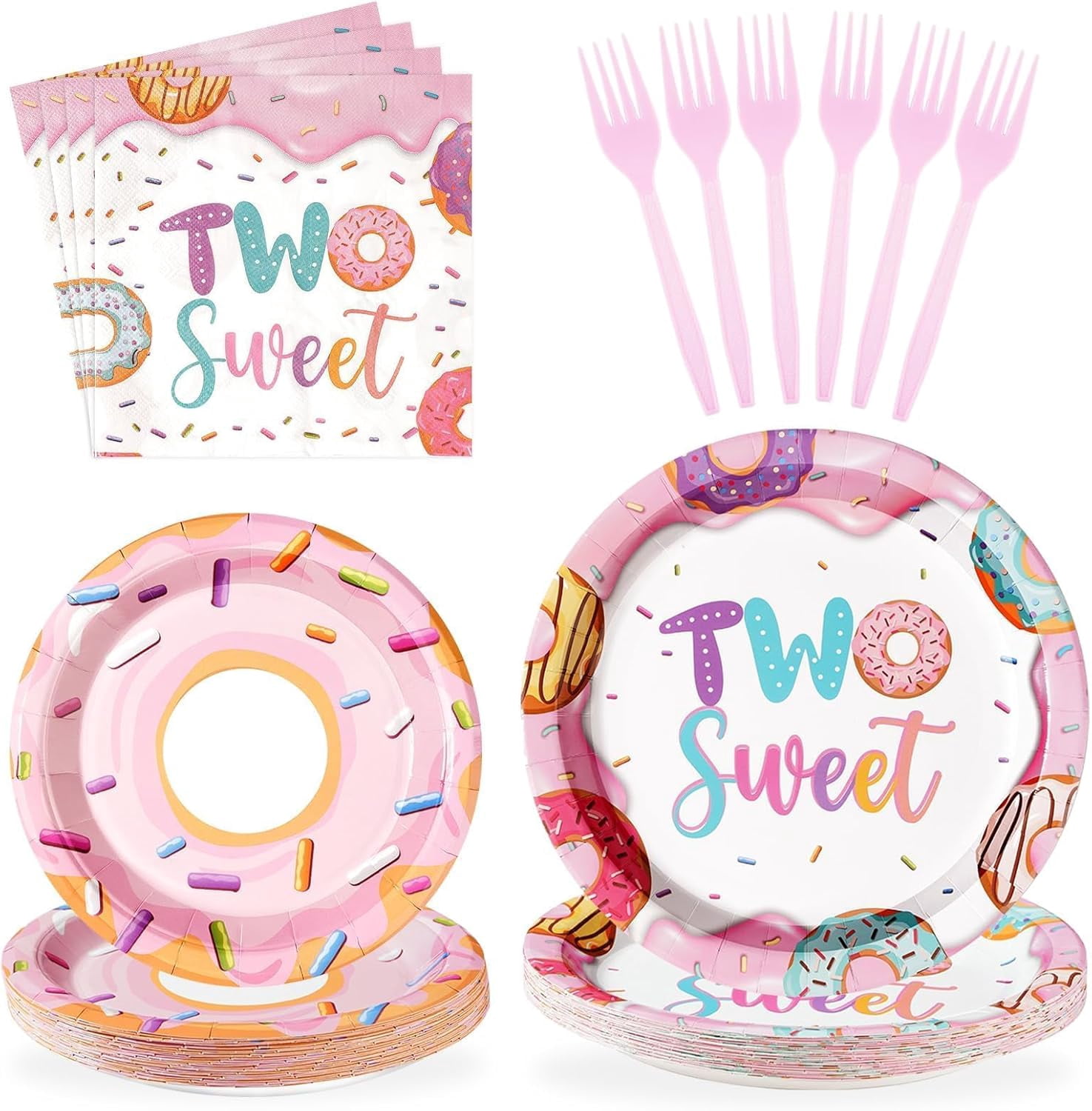 96 Pcs Two Sweet Donut Birthday Party Supplies Two Sweet Party ...