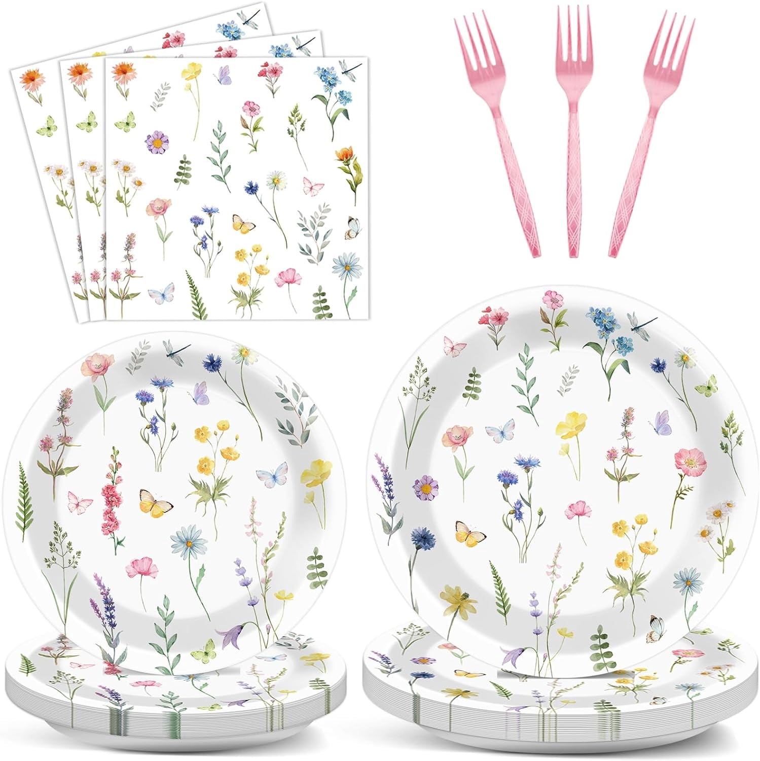 96 Pcs Wildflower Party Plates and Napkins Floral Theme Party ...