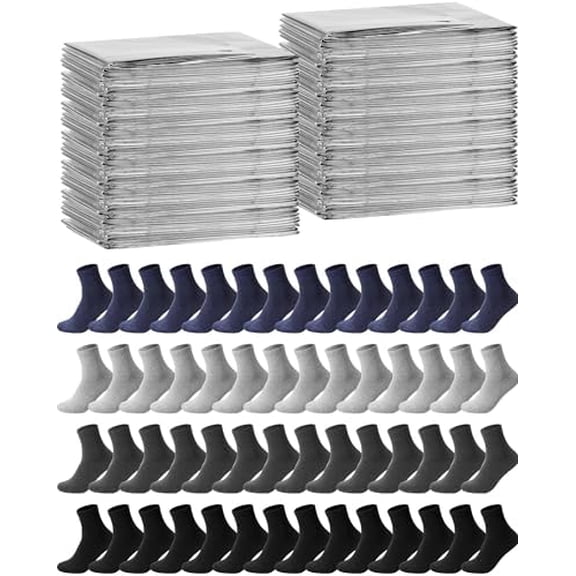 96 Pcs Winter Survival Kits Include 48 Pcs Emergency Blankets (83''x 63'') & 48 Pairs Warm Winter Wool Sock Survival Blanket Thick Boot Sock Bulk for Homeless Care Packages,Outdoor Camping