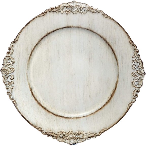 96-Piece 13-inch Royal Antiqued White Round Vintage Dinner Charger For Plates, Wedding Reception Chargers Plate Chargers For Table Settings Disposable Hard Round Heavyweight Charger Plates