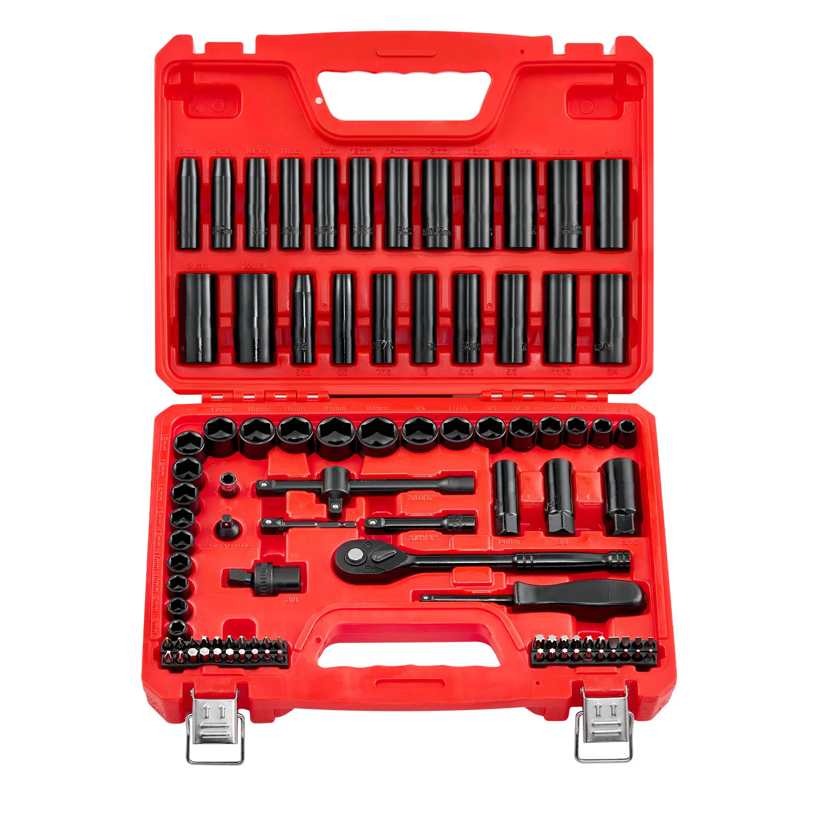 96-Piece 3/8" Drive Impact Socket Set with Deep&Shallow 6-Point Sockets,SAE&Metric Sizes,Cr-V Steel,Extension Bars&Case