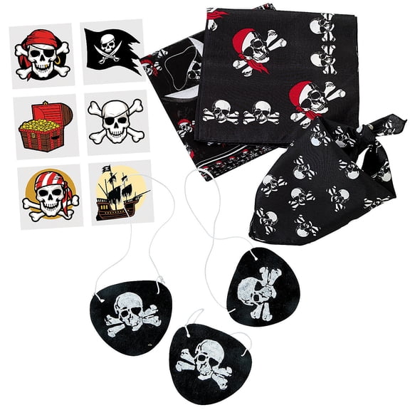 96 Piece Bandanas & Eyepatches Simple Pirate Dress-Up Kit for 12