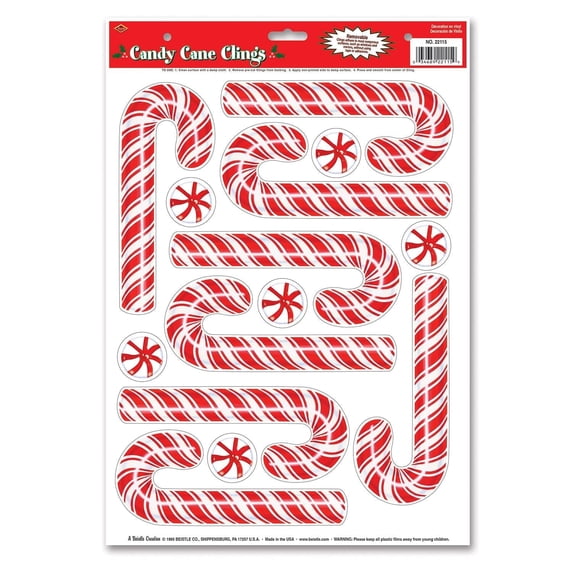 96 Piece Bulk Christmas Candy Cane Clings