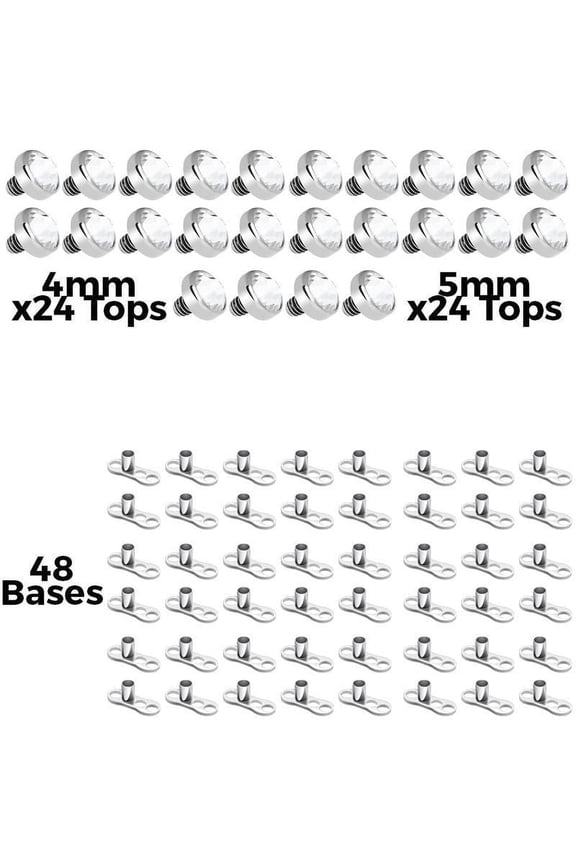 96 Piece Dermal Anchor CZ Gem Top in 4mm and 5mm Including Base